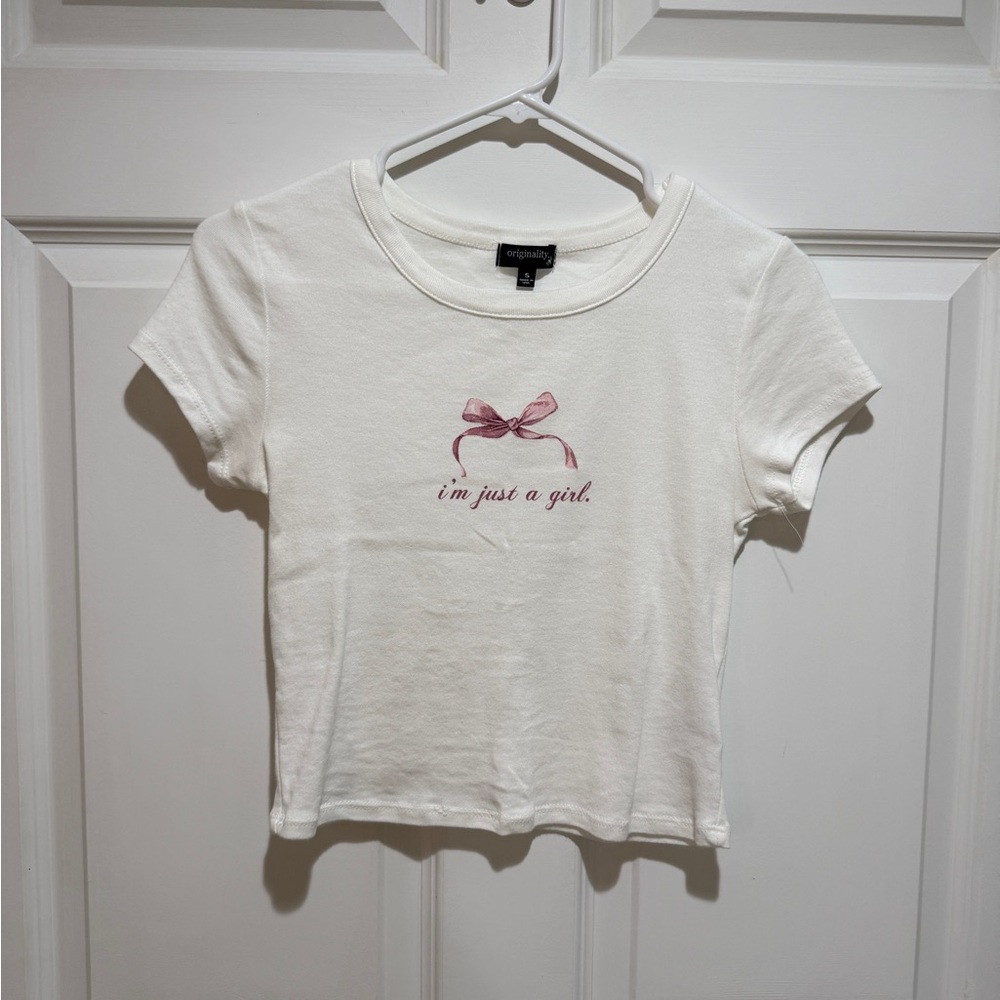 White Tee with Pink Bow by Topshop